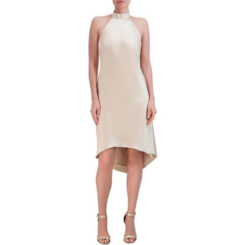 NWT BCBG Max Azria Satin Cocktail Halter Dress Nude Beige 6